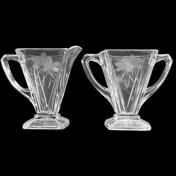 Vintage 1930's Indiana Glass Company Clear Cornflower Etched Sugar Creamer Rare - Picture 1 of 8